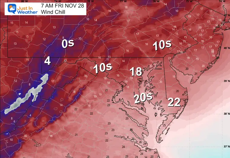 November 26 weather wind chill Black Friday morning