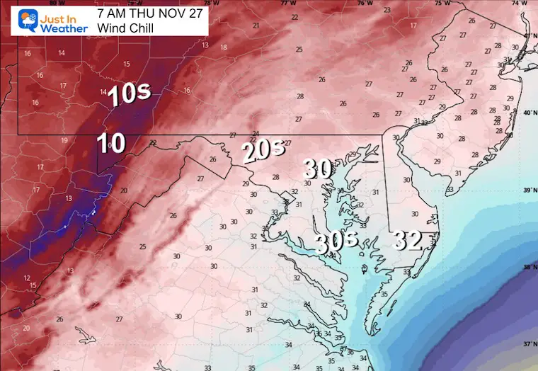 November 26 weather Wind Chill Thanksgiving Morning