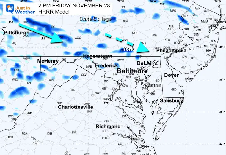 November 28 weather radar snow Friday afternoon