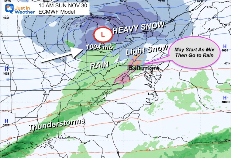 November 28 weather storm forecast Sunday morning