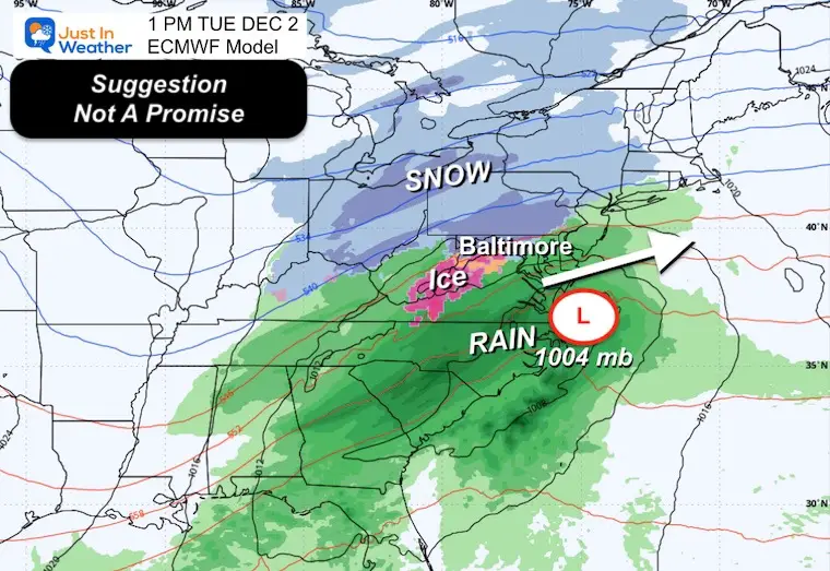 November 28 weather storm forecast Tuesday afternoon