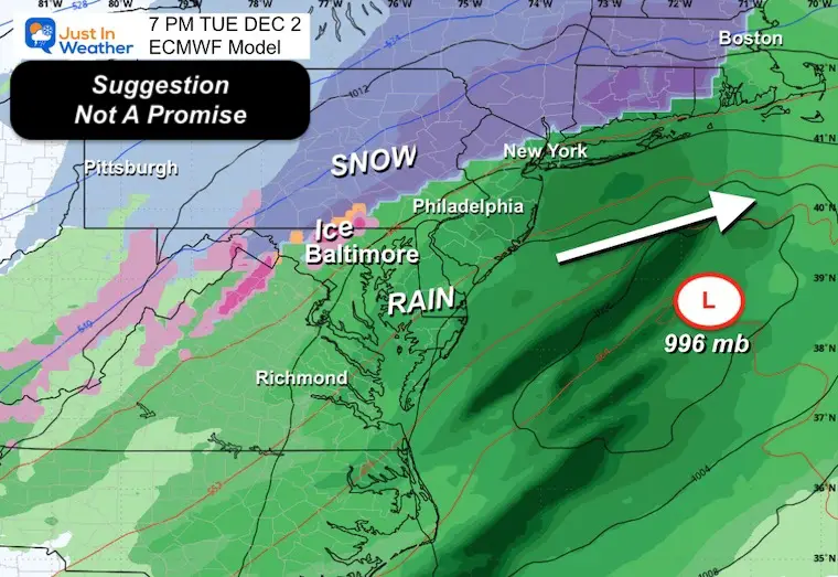 November 28 weather storm forecast Tuesday evening Mid Atlantic