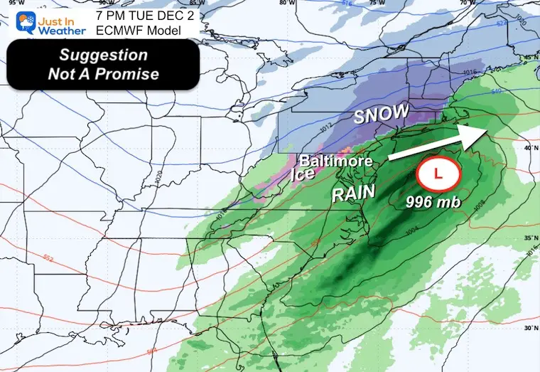 November 28 weather storm forecast Tuesday evening