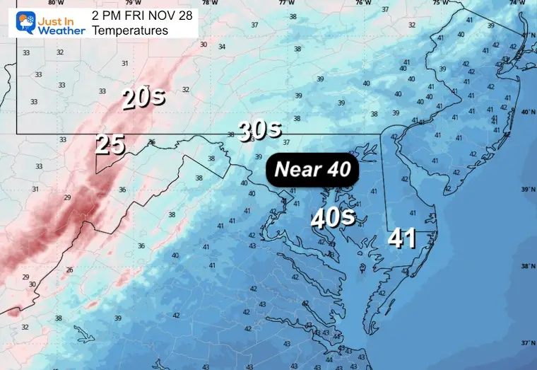 November 28 weather temperatures Friday afternoon