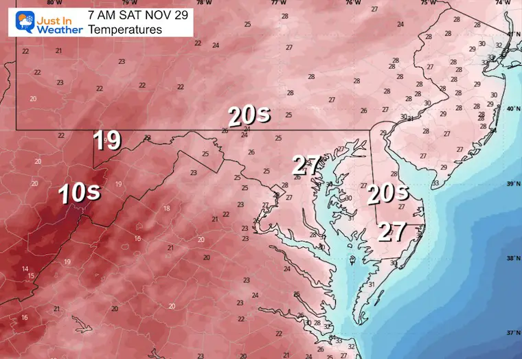 November 28 weather temperatures Saturday morning