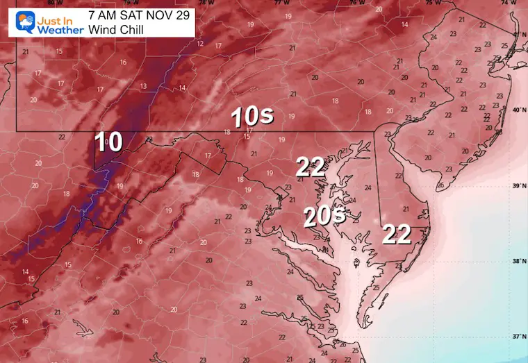 November 28 weather wind chill Saturday morning