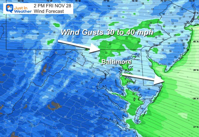November 28 weather forecast wind Friday afternoon
