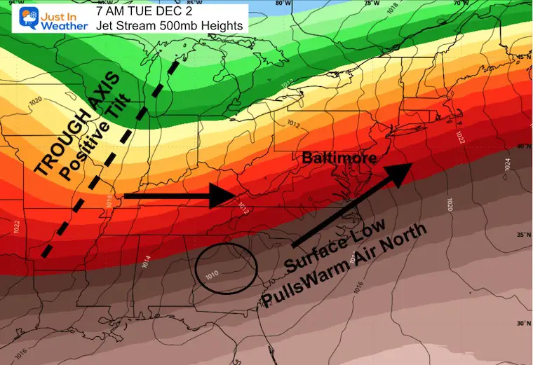 November 29 weather snow storm GFS Jet Stream Heights Tuesday Morning