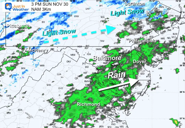 November 29 weather snow radar Sunday afternoon