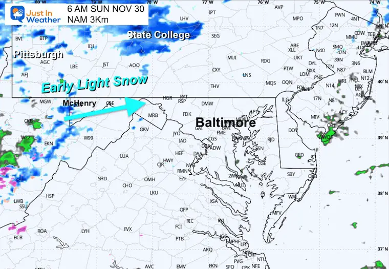 November 29 weather snow radar Sunday morning