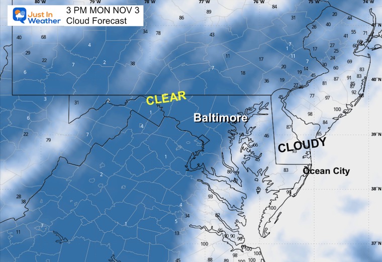 November 3 weather cloud forecast Monday afternoon