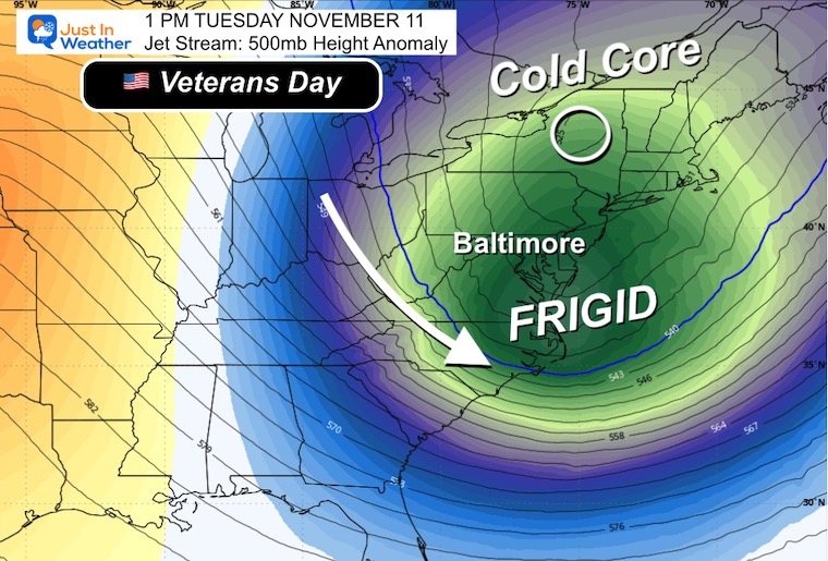 November 3 weather jet stream forecast Tuesday Veterans Day