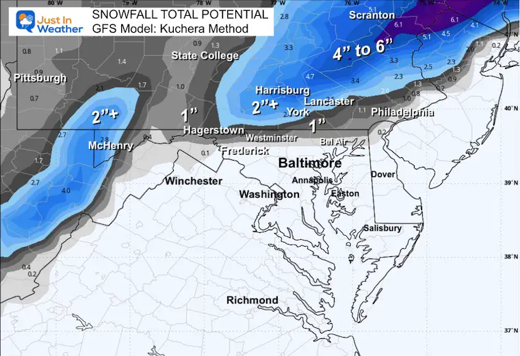 November 30 weather snow total Tuesday GFS