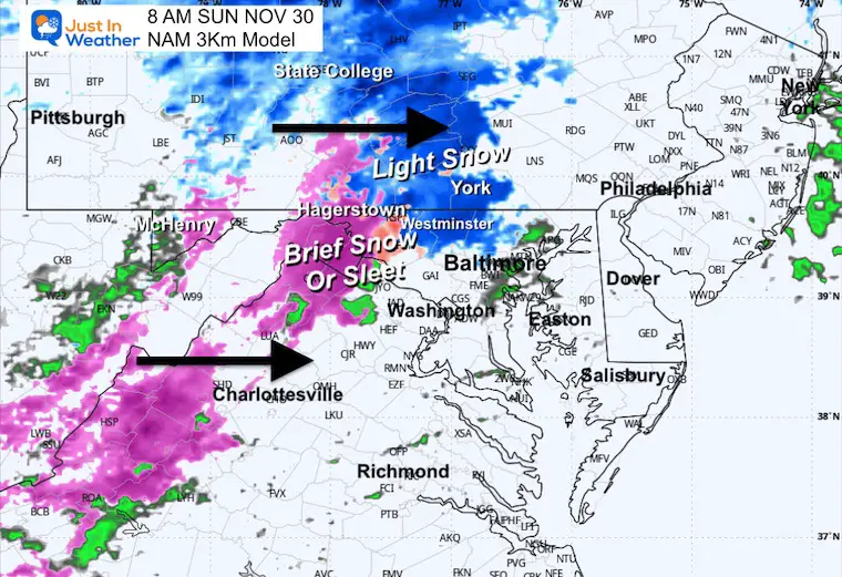 November 30 weather snow radar forecast Sunday Morning