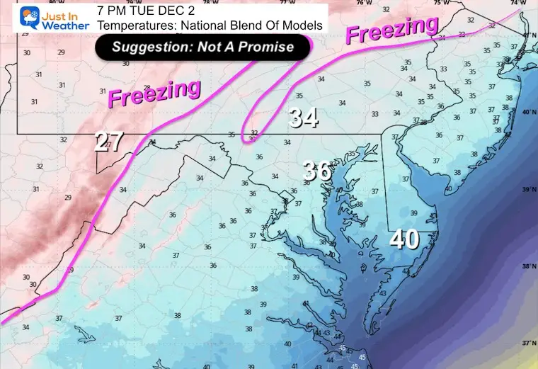 November 30 weather temperatures Tuesday night