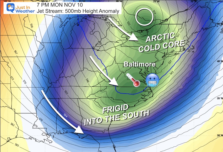 November 4 weather jet stream arctic air Monday