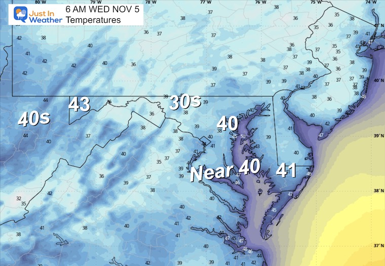 November 4 weather temperatures Wednesday morning