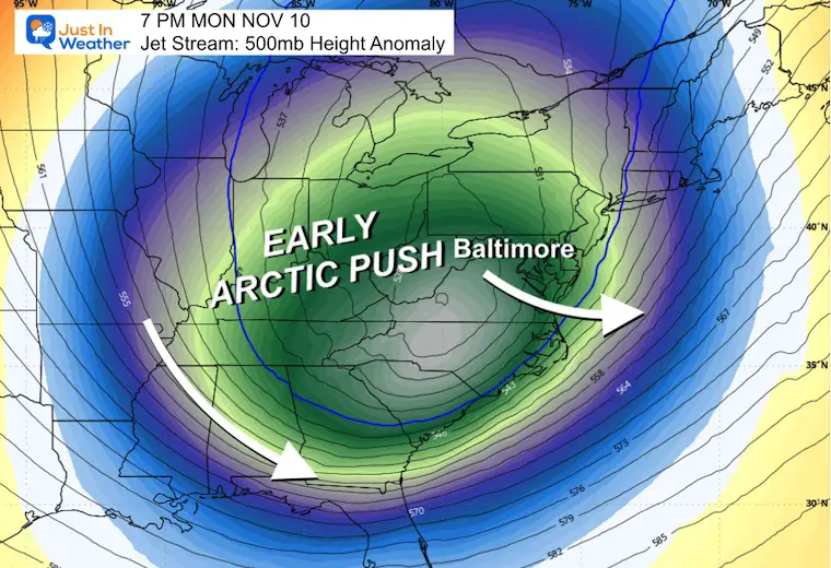 November 5 weather jet stream arctic air Monday night