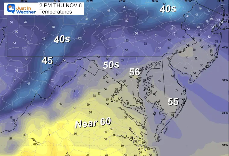 November 5 weather temperatures Thursday afternoon
