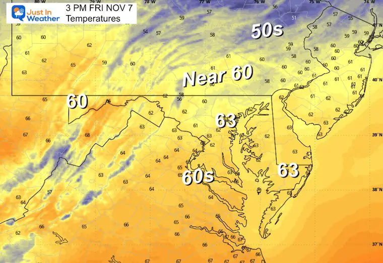 November 6 weather forecast temperatures Friday afternoon
