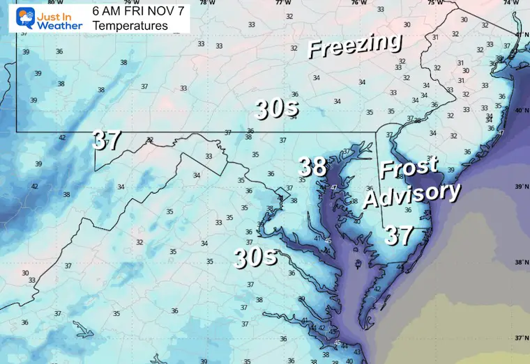 November 6 weather forecast temperatures Friday morning
