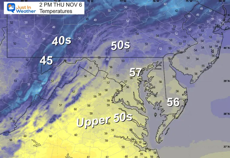 November 6 weather temperatures Thursday afternoon