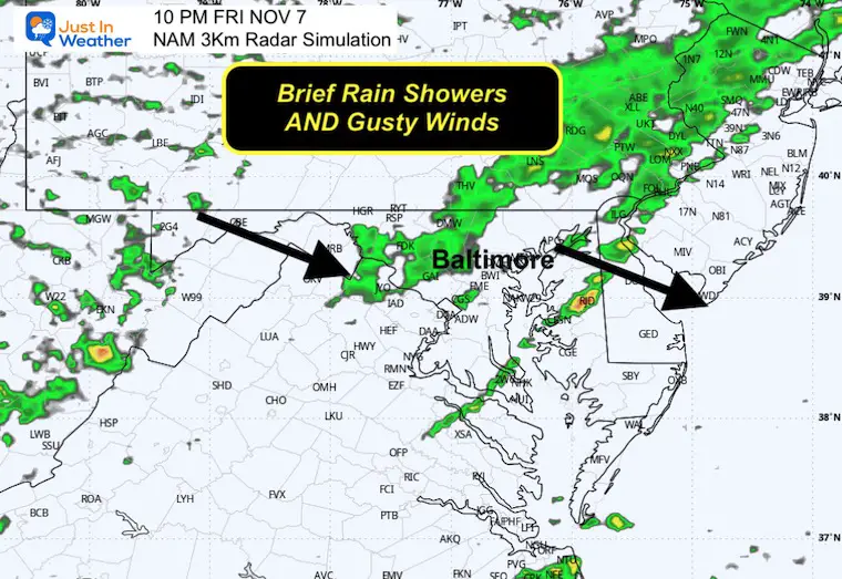 November 6 weather forecast radar rain Friday night 10 PM