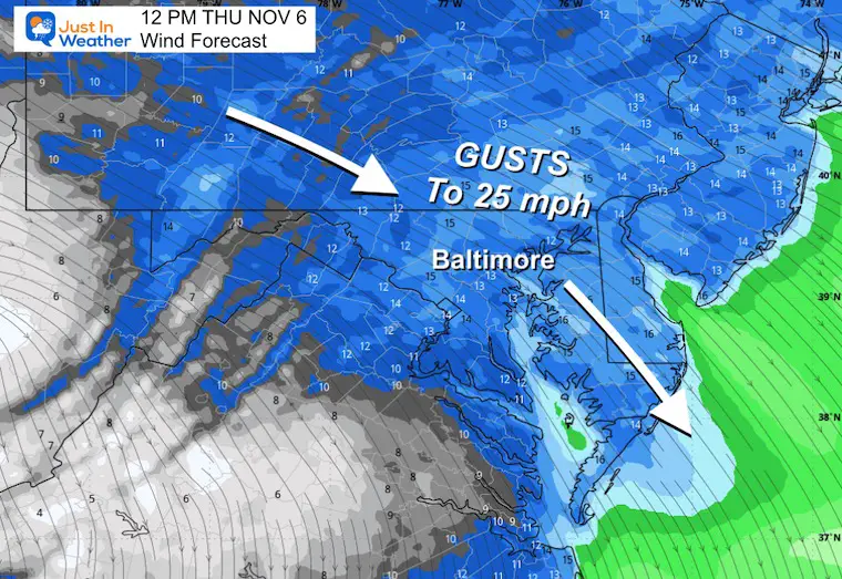 November 6 weather wind forecast Thursday noon
