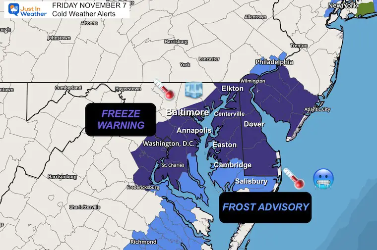 November 7 Freeze Warning Frost Advisory