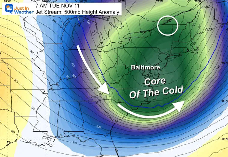 November 7 weather jet stream Tuesday morning Eastern US