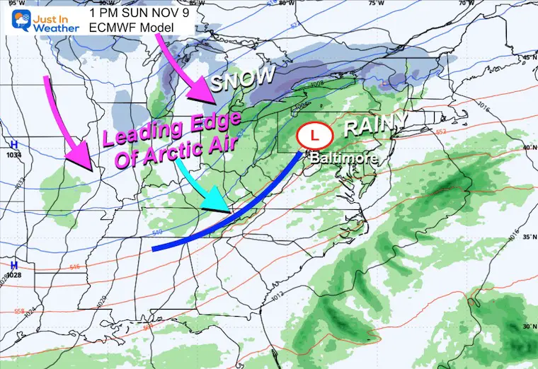 November 7 weather snow rain Sunday afternoon