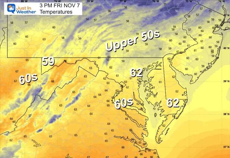 November 7 weather temperatures Friday afternoon