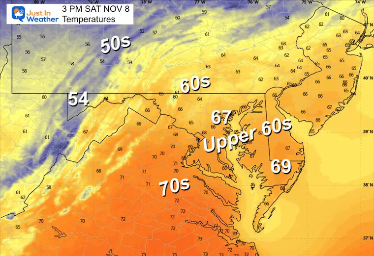 November 7 weather temperatures Saturday morning
