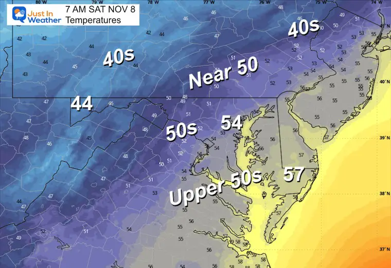 November 7 weather temperatures Saturday morning