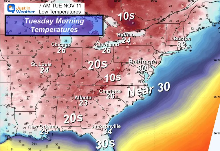 November 8 weather temperatures Tuesday morning
