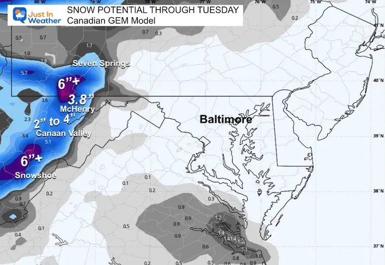 November 8 weather snow potential Canadian Model