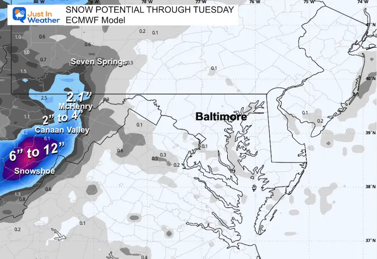 November 8 weather snow potential ECMWF Model