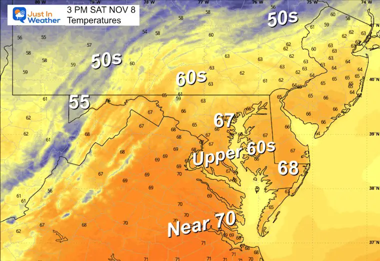 November 8 weather temperatures Saturday afternoon