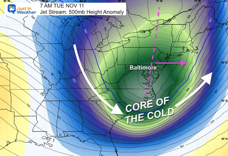 November 9 weather forecast jet stream Tuesday