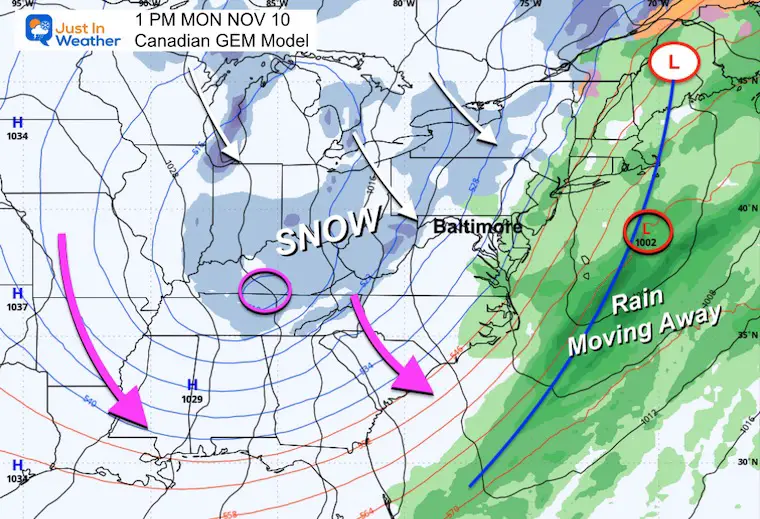 November 9 weather forecast snow Monday