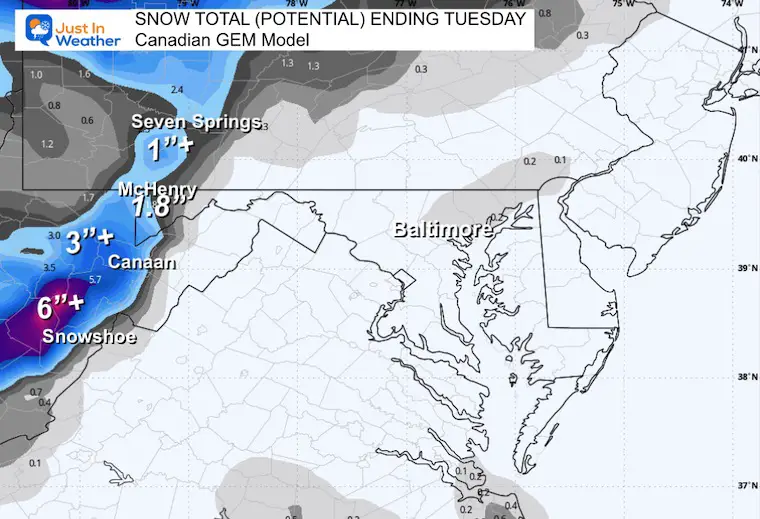 November 10 weather snow total Canadian Model