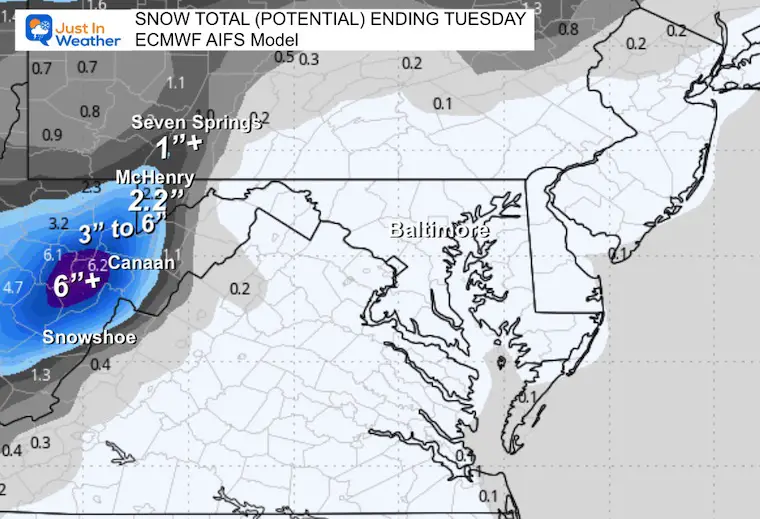 November 10 weather snow total ECMWF AI Model