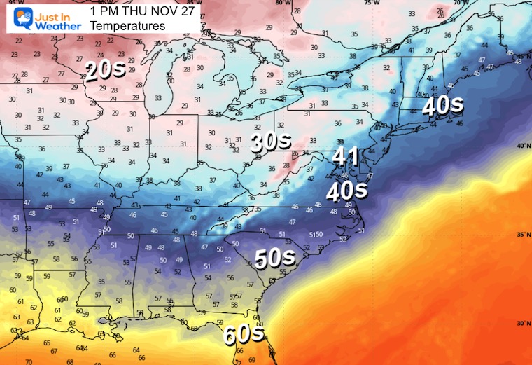 November 24 weather Thanksgiving morning temperatures