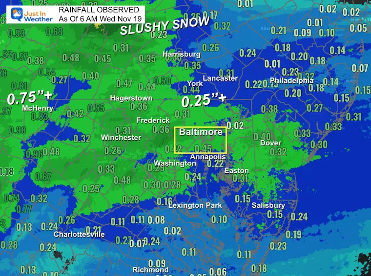 November 19 weather rain totals Wednesday morning