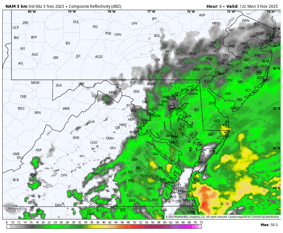 November 3 weather rain radar Monday