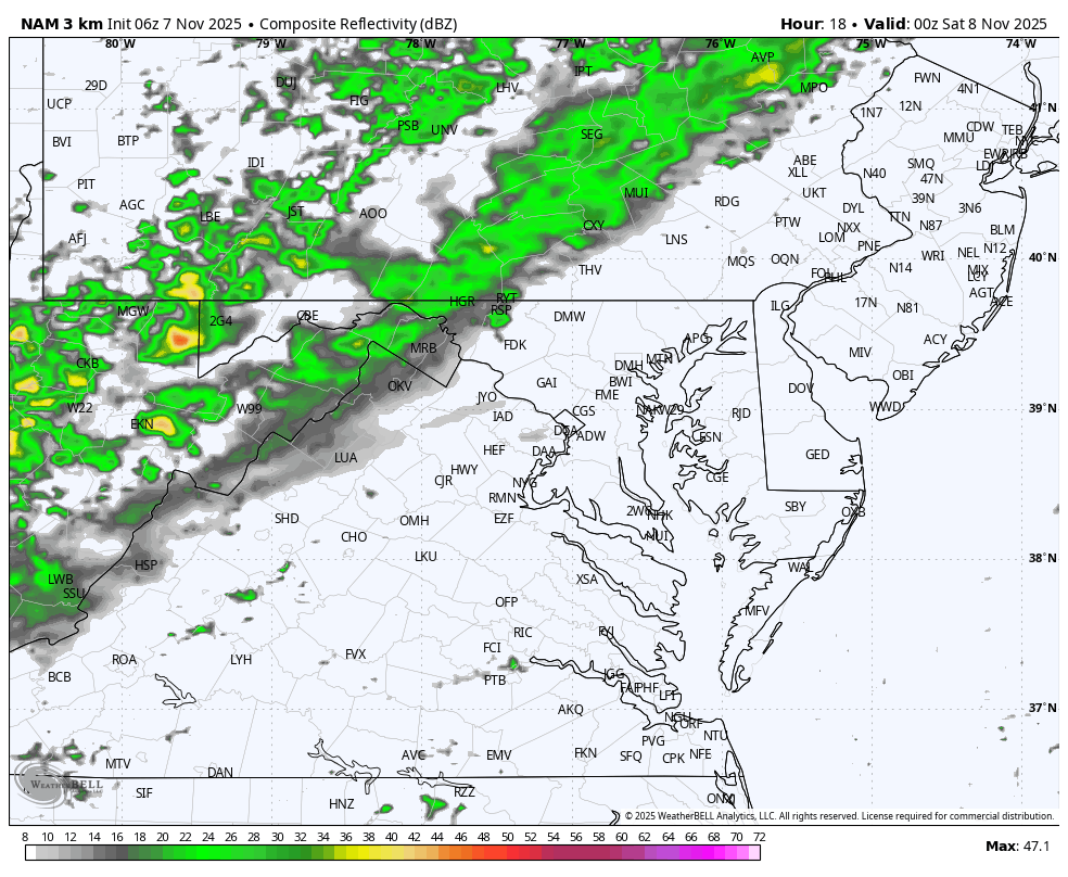 November 7 weather rain radar Friday night