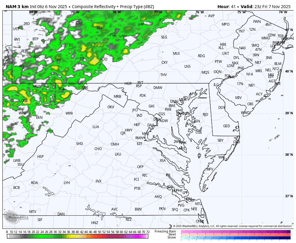 November 6 weather forecast radar rain Friday night
