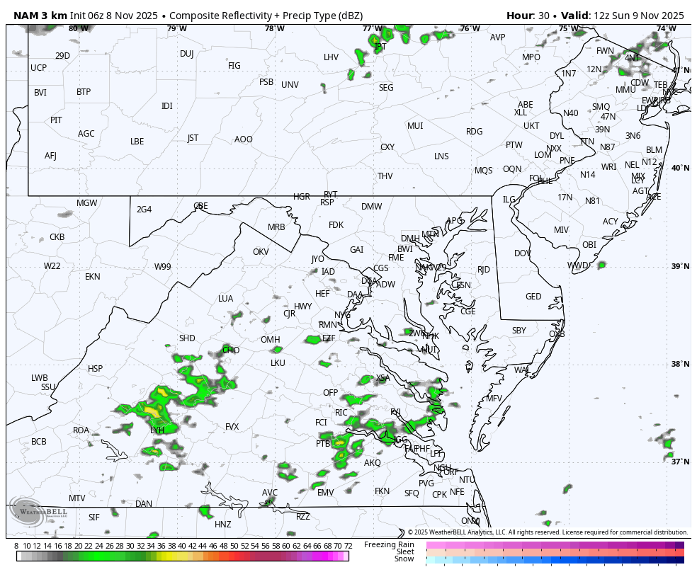 November 8 weather radar rain snow Sunday