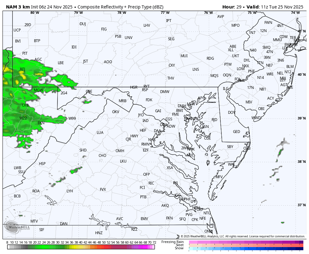 November 24 weather rain radar Tuesday