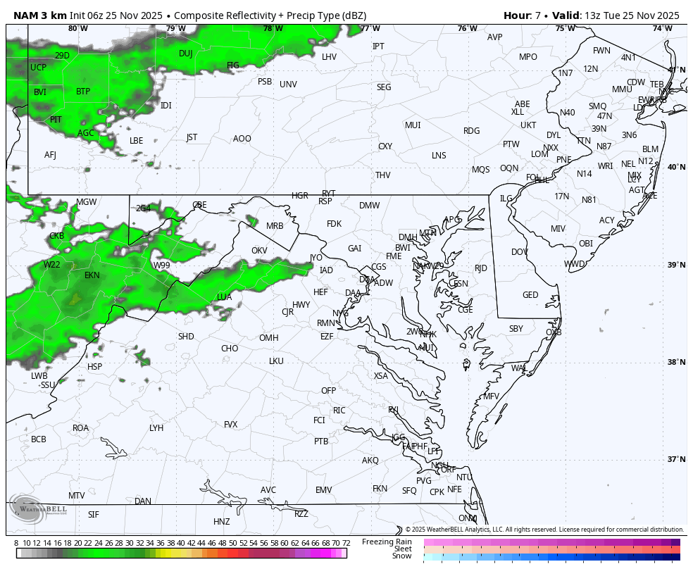 November 25 weather rain radar simulation